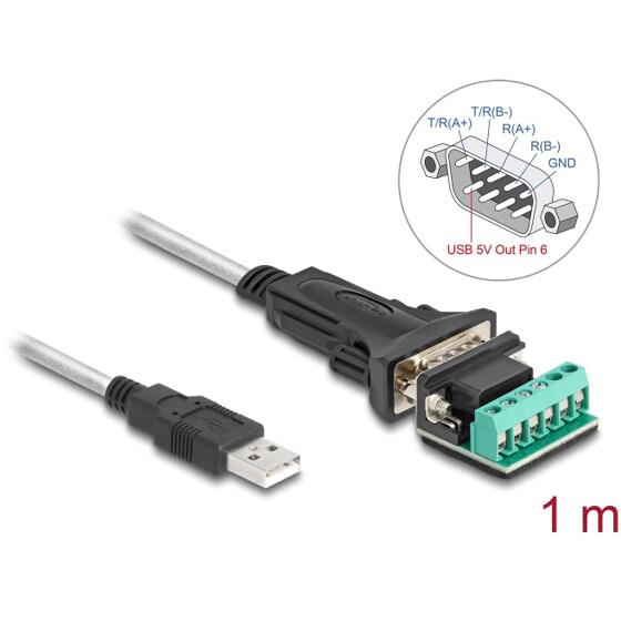Adapter USB 2.0 Typ-A na RS-422/485 z blokiem zacisków 6pin 5V 1m Delock 64268