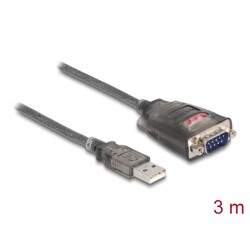Adapter USB 2.0 Typ-A na męskie szeregowe RS-232 D-Sub 9pin z wkrętami 3x LED, 3m Delock 61548