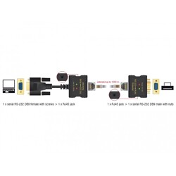 Adapter RS-232 DB9 RJ45 męski na RS-232 DB9 RJ45 żeński z ochroną ESD Delock 63934