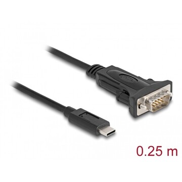 Adapter USB Typ-C na męskie szeregowe RS-232 D-Sub 9pin ze śrubami 0,25m Delock 64125