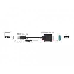 Przejściówka USB 2.0 Typ-A męska na RS-232 DB9 męska ze śrubami ochrona ESD Delock 62958