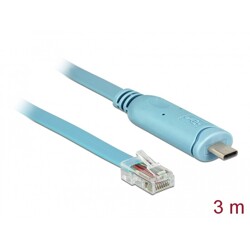 Przejściówka USB 2.0 Typ-C męska na RS-232 RJ45 męski 3,0m niebieska Delock 63914
