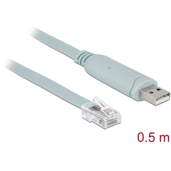 Przejściówka USB 2.0 Typ-A męska na RS-232 RJ45 męski 0,5m szara Delock 63920