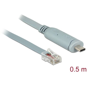Przejściówka USB 2.0 Typ-C męska na RS-232 RJ45 męski 0,5m szara Delock 89917