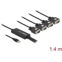 Przejściówka USB 2.0 Typ-A męska na 4 porty szeregowe RS-232 DB9 męskie Delock 61887