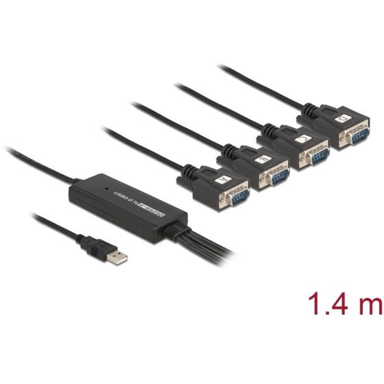 Przejściówka USB 2.0 Typ-A męska na 4 porty szeregowe RS-232 DB9 męskie Delock 61887