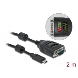Przejściówka USB Typ-C na szeregowe DB9 z testerem RS-232 9 diód Delock 90414