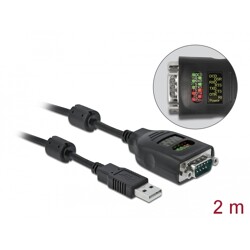 Przejściówka USB Typ-A na szeregowe DB9 z testerem RS-232 9 diód Delock 90497