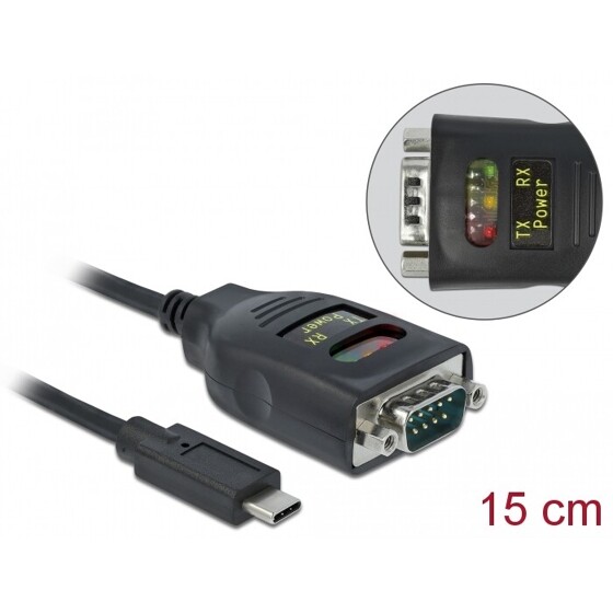 Adapter USB Typ-C na RS-232 DB9 z ochroną ESD 15kV Delock 64038