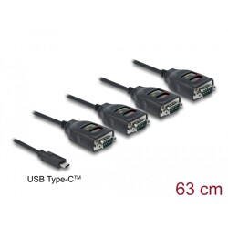 Adapter USB Typ-C na 4x szeregowy RS-232 DB9 z ochroną ESD 15kV Delock 90495