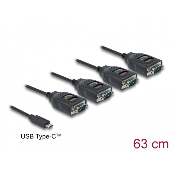 Adapter USB Typ-C na 4x szeregowy RS-232 DB9 z ochroną ESD 15kV Delock 90495
