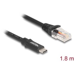 Przejściówka USB 2.0 Typ-C męska na RS-232 RJ45 męski 1,8m czarna Delock 64305