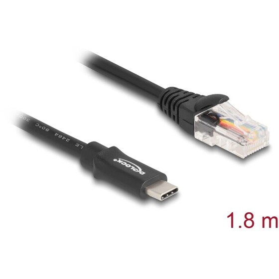 Przejściówka USB 2.0 Typ-C męska na RS-232 RJ45 męski 1,8m czarna Delock 64305