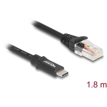 Przejściówka USB 2.0 Typ-C męska na RS-232 RJ45 męski 1,8m czarna Delock 64305