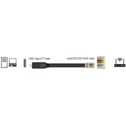 Przejściówka USB 2.0 Typ-C męska na RS-232 RJ45 męski 1,8m czarna Delock 64305