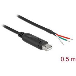 Kabel adapter USB 2.0 Typ-A na RS-232 openwire do lutowania 0,5m Delock 63497