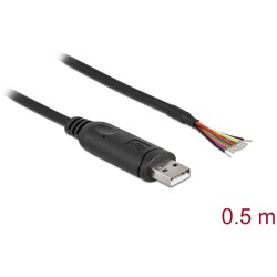 Kabel adapter USB 2.0 Typ-A na RS-232 openwire do lutowania 0,5m Delock 90415