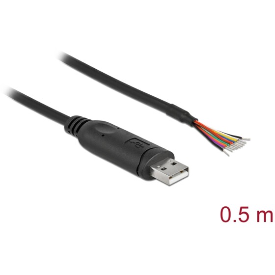 Kabel adapter USB 2.0 Typ-A na RS-232 openwire do lutowania 0,5m Delock 90415