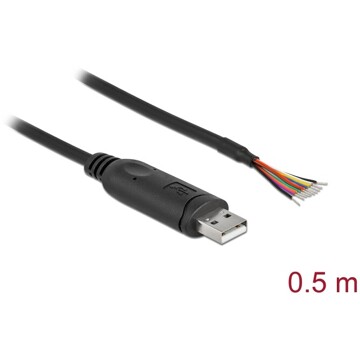 Kabel adapter USB 2.0 Typ-A na RS-232 openwire do lutowania 0,5m Delock 90415