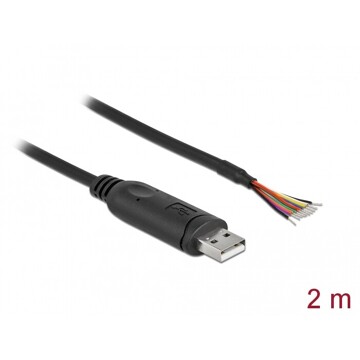 Kabel adapter USB 2.0 Typ-A na RS-232 openwire do lutowania 2m Delock 90416