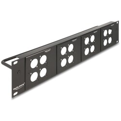 Panel krosowy 19" 2U z 4 płytkami D-type 86×86 mm i 4 portami czarny Delock 88195