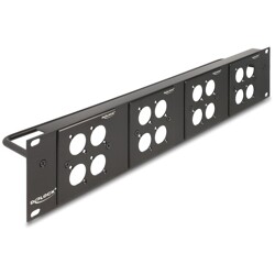 Panel krosowy 19" 2U z 4 płytkami D-type 86×86 mm i 4 portami czarny Delock 88195