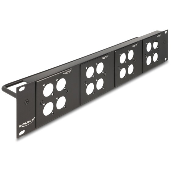 Panel krosowy 19" 2U z 4 płytkami D-type 86×86 mm i 4 portami czarny Delock 88195