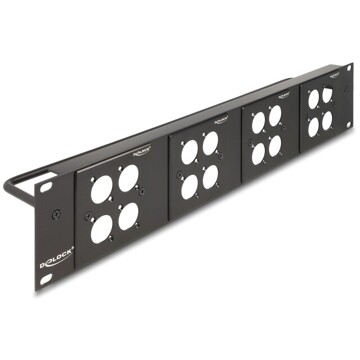 Panel krosowy 19" 2U z 4 płytkami D-type 86×86 mm i 4 portami czarny Delock 88195