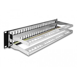 Panel krosowy Keystone 19" 2U 48-portowy z listwą przeciwnaprężeniową czarny Delock 66878