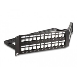 Panel krosowy Keystone 19" 2U 48-portowy z listwą przeciwnaprężeniową odgięty czarny Delock 66977