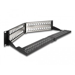 Panel krosowy Keystone 19" 2U 48-portowy z listwą przeciwnaprężeniową odgięty czarny Delock 66977