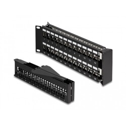 Panel krosowy Keystone 19" 2U 48-portowy z listwą przeciwnaprężeniową odgięty czarny Delock 66977