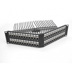 Panel krosowy Keystone 19" 2U 48-portowy z listwą przeciwnaprężeniową odgięty czarny Delock 66977