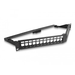 Panel krosowy Keystone 19" 1U 24-portowy z listwą przeciwnaprężeniową odgięty czarny Delock 66976