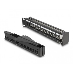 Panel krosowy Keystone 19" 1U 24-portowy z listwą przeciwnaprężeniową odgięty czarny Delock 66976