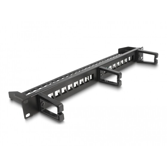 Panel krosowy Keystone 19" 1U 16-portowy z 3 haczykami i odciążeniem czarny Delock 66237