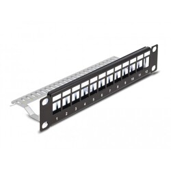 Panel krosowy Keystone 10" 1U 12-portowy z listwą przeciwnaprężeniową czarny Delock 66874