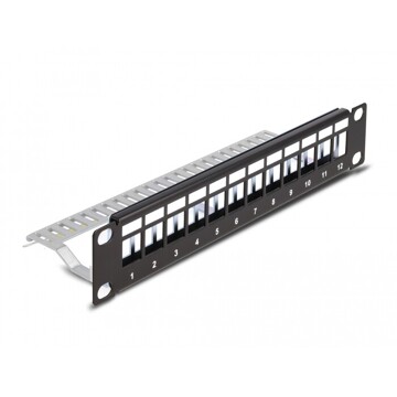 Panel krosowy Keystone 10" 1U 12-portowy z listwą przeciwnaprężeniową czarny Delock 66874