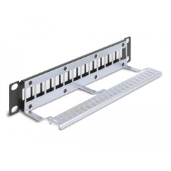 Panel krosowy Keystone 10" 1U 12-portowy z listwą przeciwnaprężeniową czarny Delock 66874
