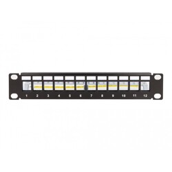 Panel krosowy Keystone 10" 1U 12-portowy z listwą przeciwnaprężeniową czarny Delock 66874