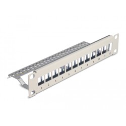 Panel krosowy Keystone 10" 1U 12-portowy z listwą przeciwnaprężeniową szary Delock 66875
