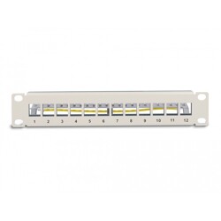Panel krosowy Keystone 10" 1U 12-portowy z listwą przeciwnaprężeniową szary Delock 66875