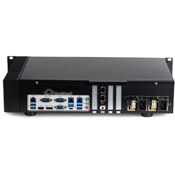 Widok z porty I/O z tyłu komputera przemysłowy 2U Fanless Delta-Silent-2U-i5-2xSSD480-DualPSU z zasilaczem redundantnym 230V