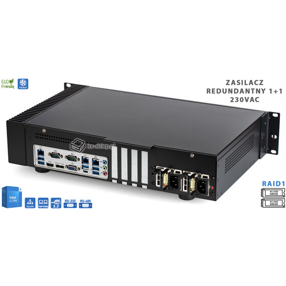 Komputer przemysłowy 2U Fanless Delta-Silent-2U-i5-2xSSD480-DualPSU z zasilaczem redundantnym 230V i RAID1
