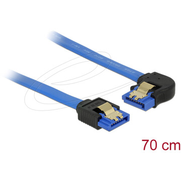Kabel SATA 6 Gb/s prosty 70cm niebieski prosty-lewy pozłacane zatrzaski HTPC Delock 84986