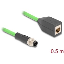 Przewód adapter M12 D-coded 4-pin męski - RJ45 Cat.5e żeński PUR 50cm Delock 60571