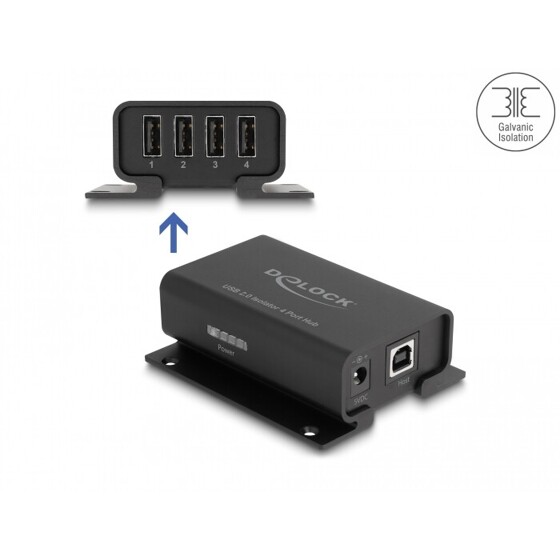 Koncentrator 4 port USB 2.0 z izolacją 5 kV dla linii danych Delock 64226