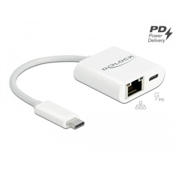 Adapter USB-C do Gigabit LAN 1000 Mbps z portem Power Delivery biały Delock 65402