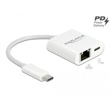 Adapter USB-C do Gigabit LAN 1000 Mbps z portem Power Delivery biały Delock 65402