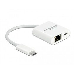 Adapter USB-C do Gigabit LAN 1000 Mbps z portem Power Delivery biały Delock 65402